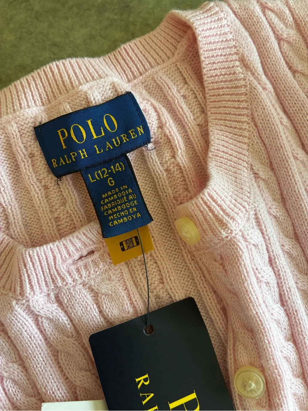 Polo by Ralph Lauren Light Pink Cable-Knit Cardigan